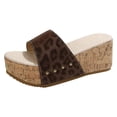 thumbnail image 5 of Rokment Leopard Platform Slip on Dress Sandals for Women Trendy Leather Studded Open Toe Chunky Wedge High Heels Beach Casual Comfortable Walking Slippers Vacation Brown Size 6.5, 5 of 6