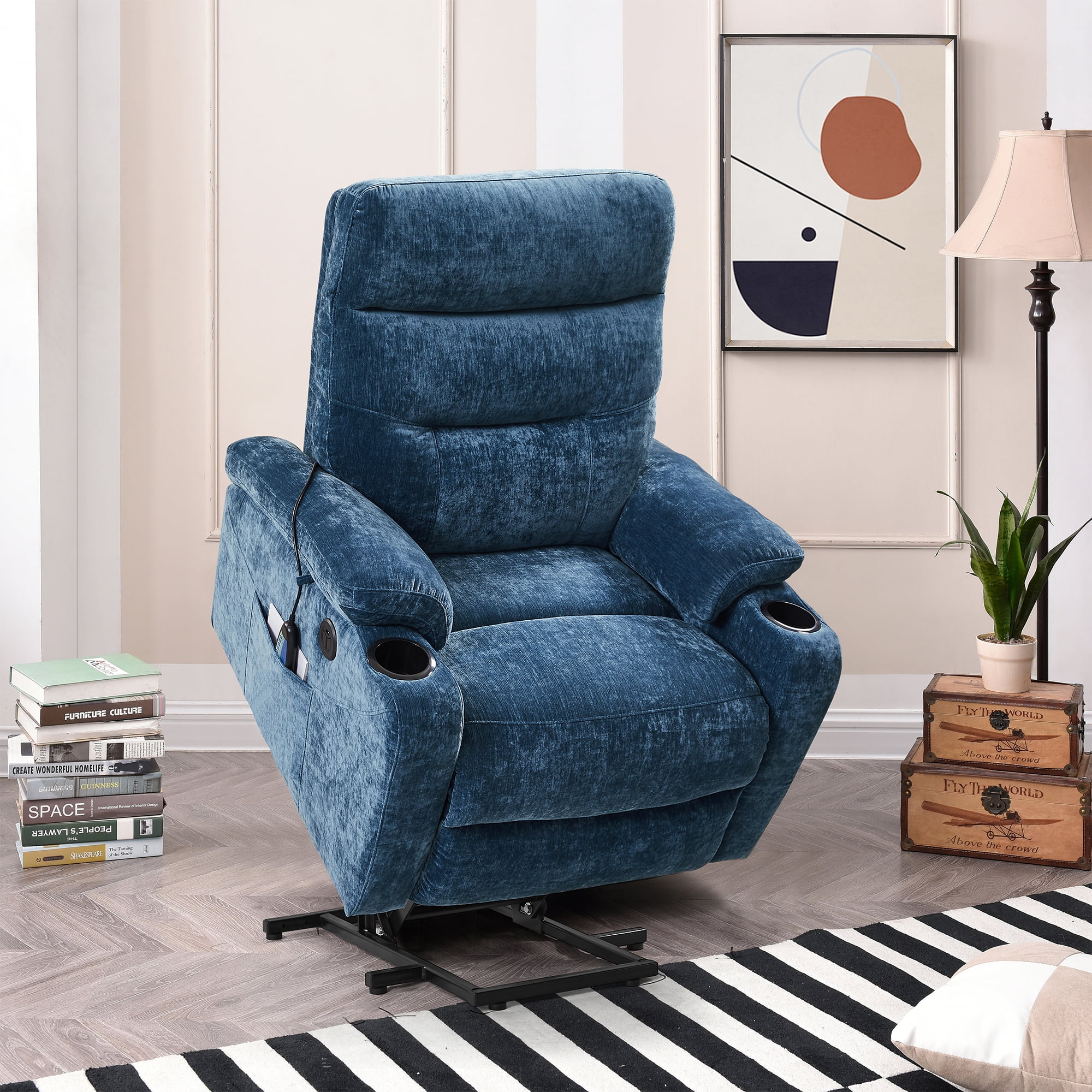 Kadyn Rocking Recliner Chair, Electric Power Lift Recliner Chair Sofa with Massage and Heat for Elderly for Living Room Bedroom, USB Ports, Blue Kadyn Rocking Recliner Chair, Electric Power Lift Recliner Chair Sofa with Massage and Heat for Elderly for Living Room Bedroom, USB Ports, Blue