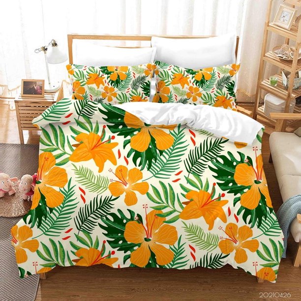 3D Tropical Floral Leaves Juego de Funda de edredón Juego de Funda de edredón Fundas de almohada