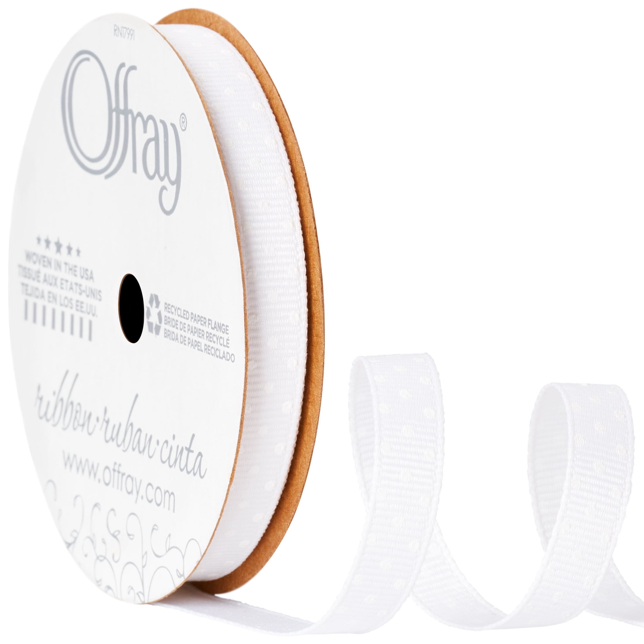 (3 pack) Offray Ribbon, White 3/8 inch Dot Grosgrain Ribbon, 9 feet