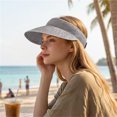 thumbnail image 6 of Cutuoiiu Women Solid Color Woven Straw Sun Visor Hat, Wide Curved Brim Open Top Ponytail Friendly Summer Beach Travel Sun Shade Hat, 6 of 8