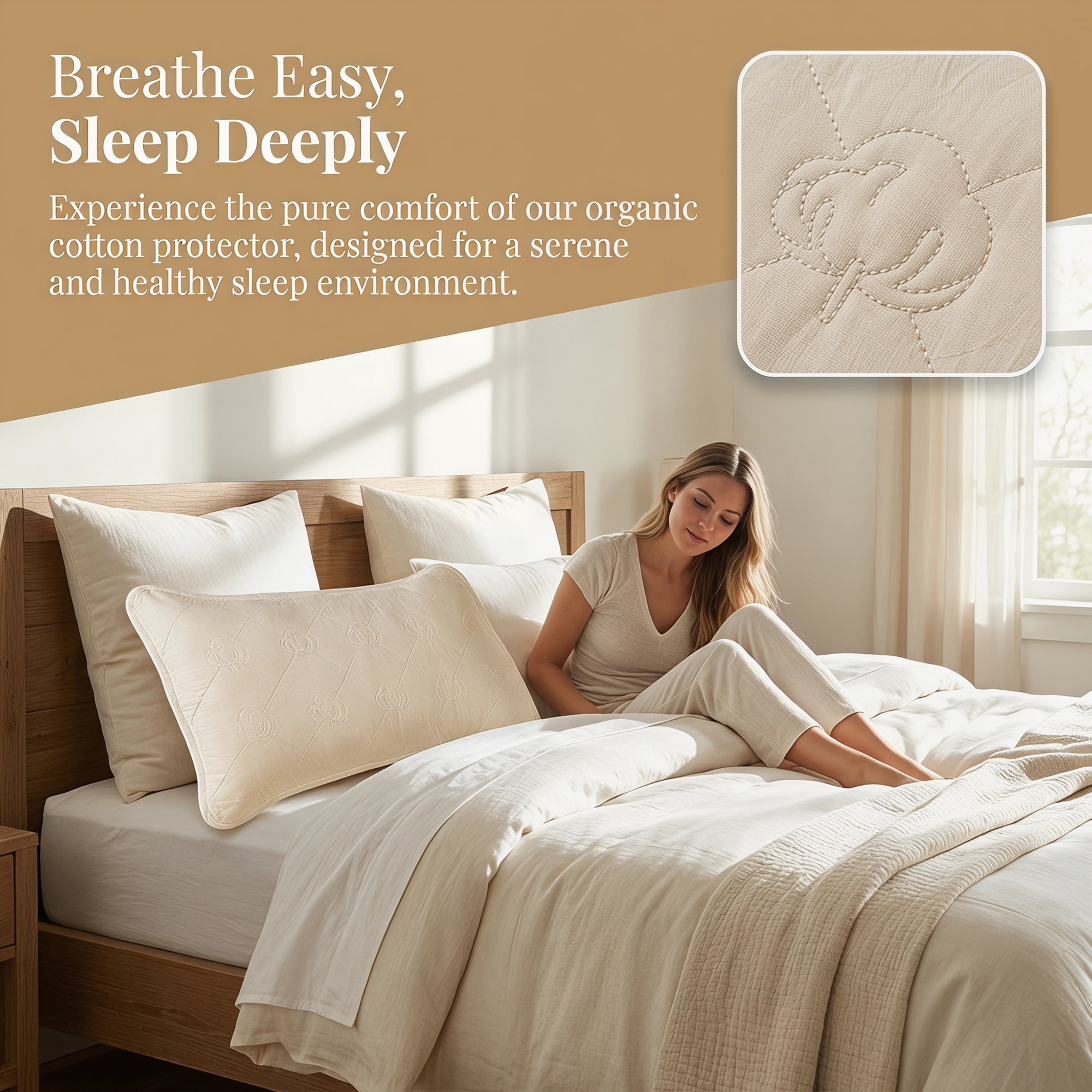 Unique Bargains 1 Pack Breathable Hypoallergenic Cotton Pillow Protector Khaki