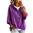 thumbnail image 4 of Endives Womens Cardigan Sweaters Hooded 3/4 Length Sleeve Knit Cardigan Button Front Loose Casual Oversized Sweater Coat With Pockets Cardigan Sweaters for Women Purple M, 4 of 6