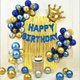thumbnail image 1 of Conjunto de decoración de fiesta de cumpleaños azul dorado y plateado que incluye pancarta de feliz cumpleaños, globos, cortina con flecos metálicos, traje de corona dorada, perfecto para niñas o niño, 1 of 1