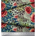 thumbnail image 2 of Soimoi Pink Poly Georgette Fabric Leopard Skin,Leaves & Floral Decor Fabric Printed BTY 52 Inch Wide, 2 of 3