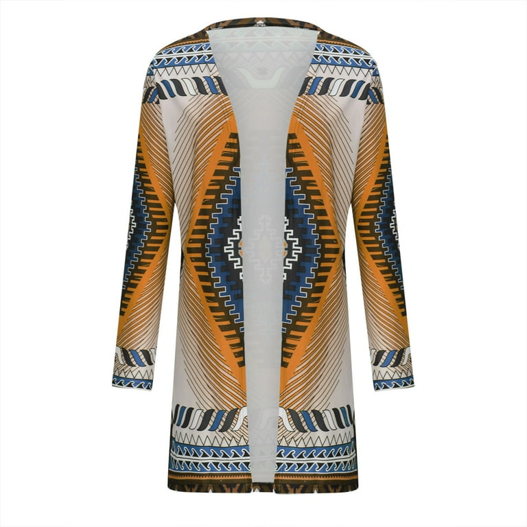 Women Vintage Aztec Cardigan Tribal Graphic Blouse Top Casual