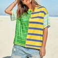 thumbnail image 5 of Women's Striped T Shirts Color Block Crewneck Short Sleeve Tshirts Casual Summer Tops Loose Fit Cozy Tees (M, Yellow), 5 of 8