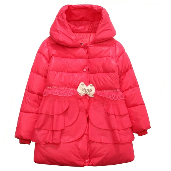 Richie House Girls' Long Padding Jacket with Ruffles at Waist RH1289