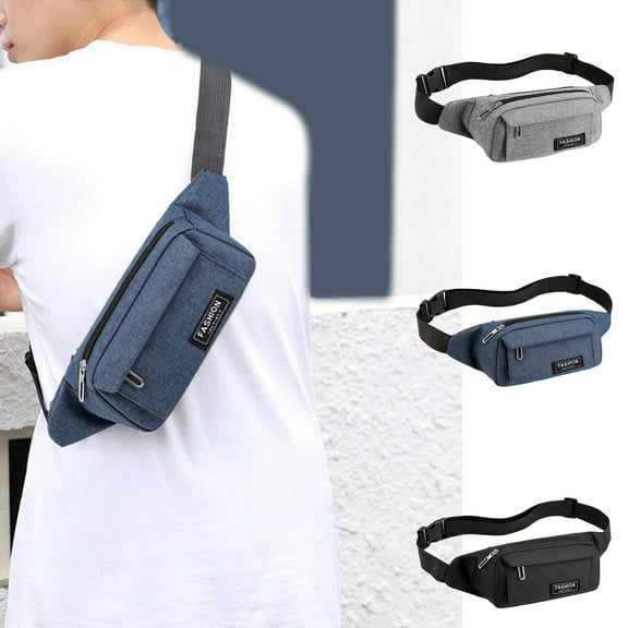 Waist Pack for Travel Hiking Running | Water-Resistant Sweatproof Oxford Cloth | Adjustable Strap, 3 Zipper Pockets | Unisex Belt Bag for Outdoor Sports | 20脳10脳5cm - Blue or Gray