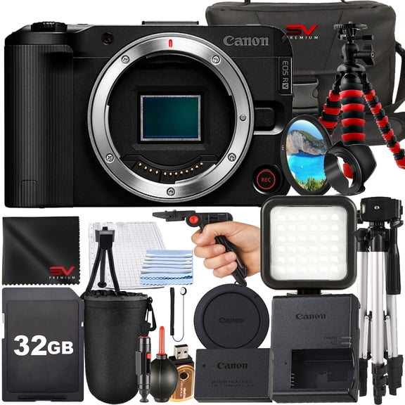 Canon EOS R50 V Mirrorless Camera (Body Only) with SanDisk 32GB Memory Card   Case   Tripod   SV Premium Accessory Bundle (International Version)