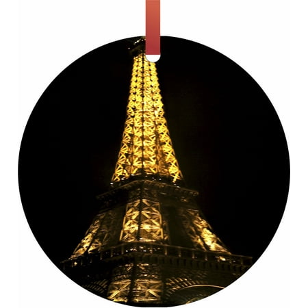 Eiffel Tower Christmas Tree Ornament Eiffel Tower Lit Up for Christmas Hanging Round Shaped Tree Ornament - (Flat) - Holiday Christmas - Tm - Made in the USA ()