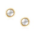 thumbnail image 5 of 18K Yellow Gold Plated Sterling Silver Crystal Pearl Stud Earrings, Round Bezel, 5 of 6