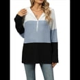 thumbnail image 2 of Suéter con Capucha y Media Cremallera para Mujer, Talla Grande, Color Block, Punto Acanalado, Cuello en V, Larga Azul XL, 2 of 10