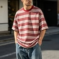 thumbnail image 2 of Holiday Shirt for Men Lightweight Striped Crew Neck Short Sleeve In A Sporty Style Mens Summer Tops,Red,S, 2 of 4