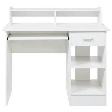 Veado Computer Desk Student Desk Home Office Writing Table with Drawer Shelves White