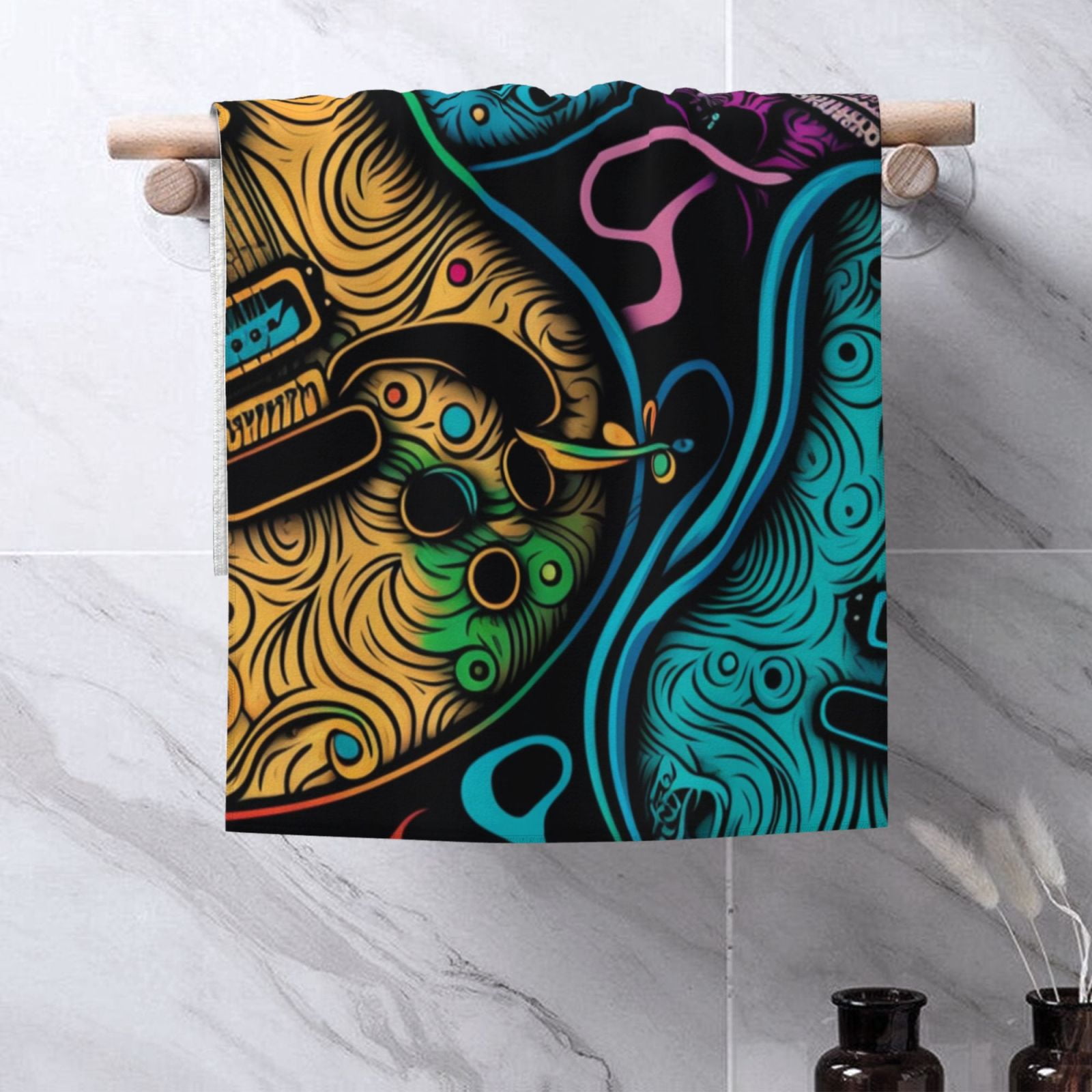 Electric Guitars Rock Music Colorful 27.5" x 16" Ultra Soft Hand Towel, Face Wash Cloth for Bathroom, Gym, Travel, Pool