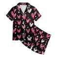 thumbnail image 4 of ZTKWD Valentine's Day Kids Girl Pajama Set Girl Satin Silky Button-up Pajama Sleepwear Home Love Heart, 4 of 4
