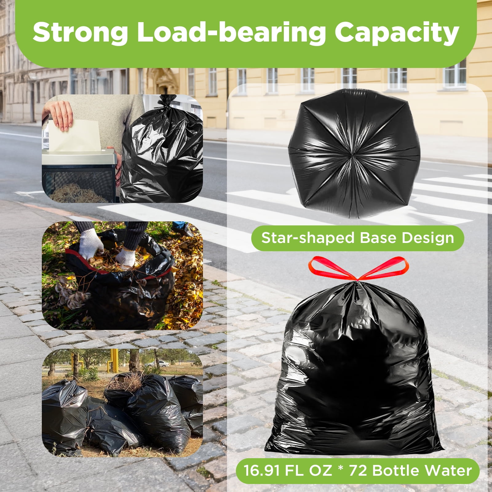 30-33 Gallon Trash Bags, Heavy Duty Drawstring Black Garbage Bags, 100 Count Unscented Can Liners for Kitchen & Outdoor Use