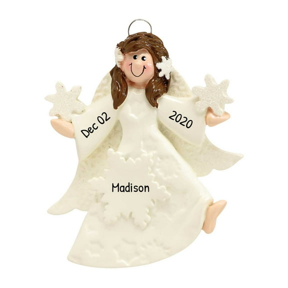 Ornaments by Elves Personalized Brunette Fairy Angel Christmas Tree Ornaments 2024 .25lbs