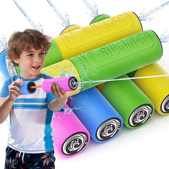 6 PCS Water Foam Blaster Set - 16cm Water Playing Toys for Kids, Summer Pool Beach Garden Party Toys, Water Fight Soaker Toys for Boys and Girls