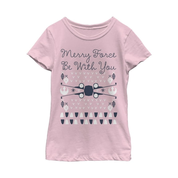 Girl's Star Wars Christmas Force Be With You  Graphic Tee Light Pink Small