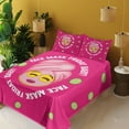 thumbnail image 2 of Ambesonne Emoji Fitted & Top Sheet Set with Shams, Funny Cucumber Friday Themed, Hot Pink Lime Green and White, 2 of 5