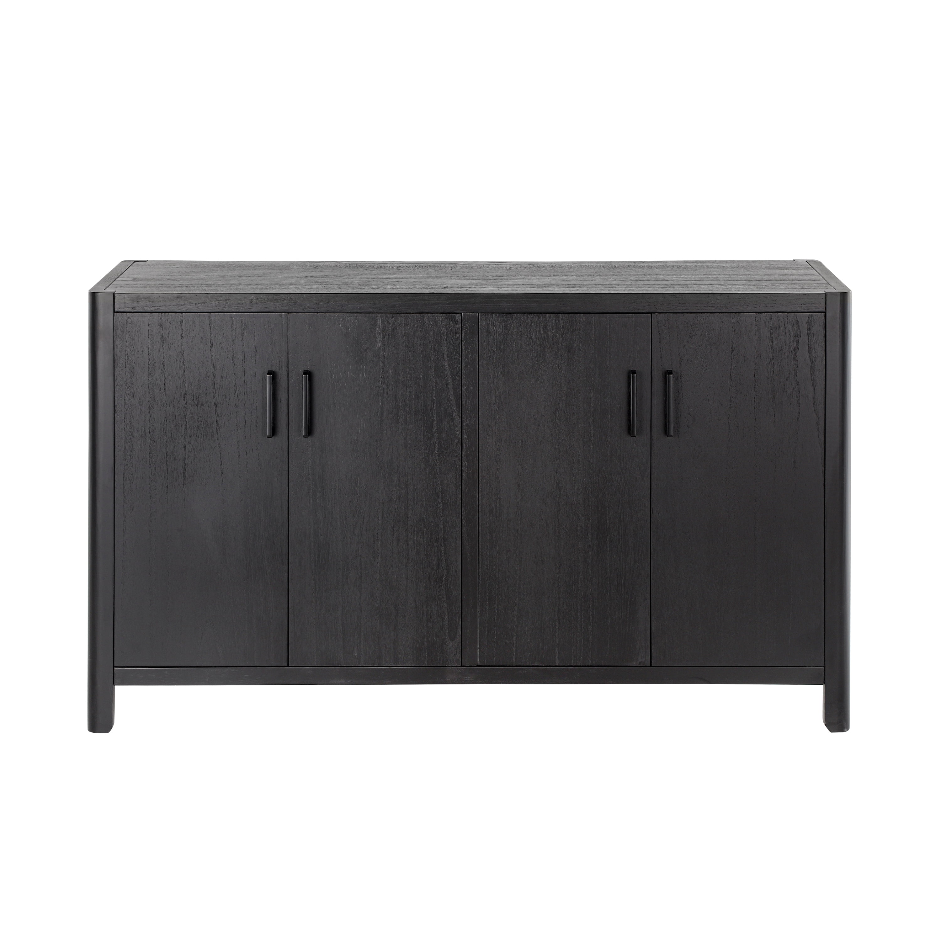 Noble House Farmhouse Style 4-Door Cabinet with Natural Finish,Black