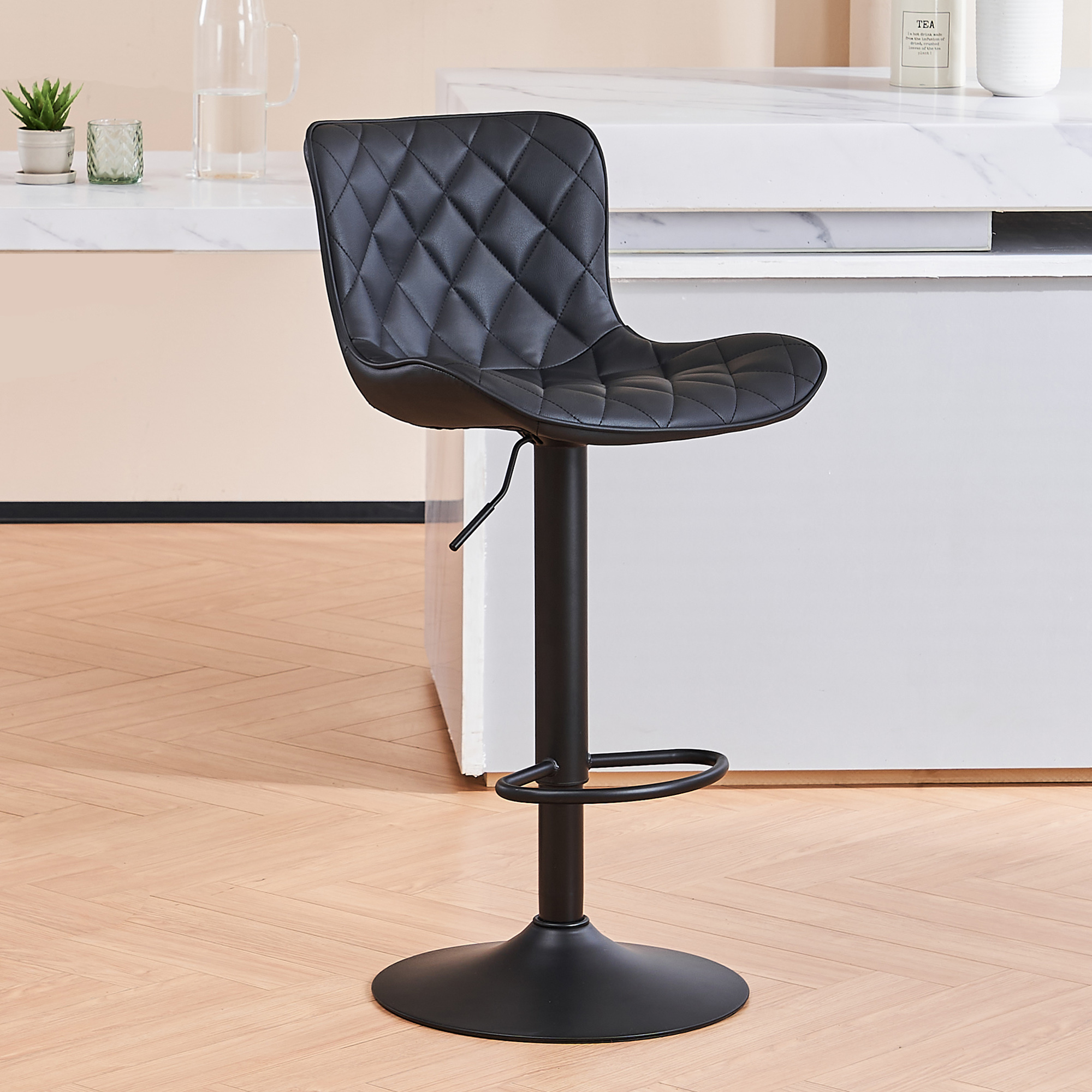 Kidol&Shellder Bar Stools 1 Pcs Black Adjustable Swivel High Back