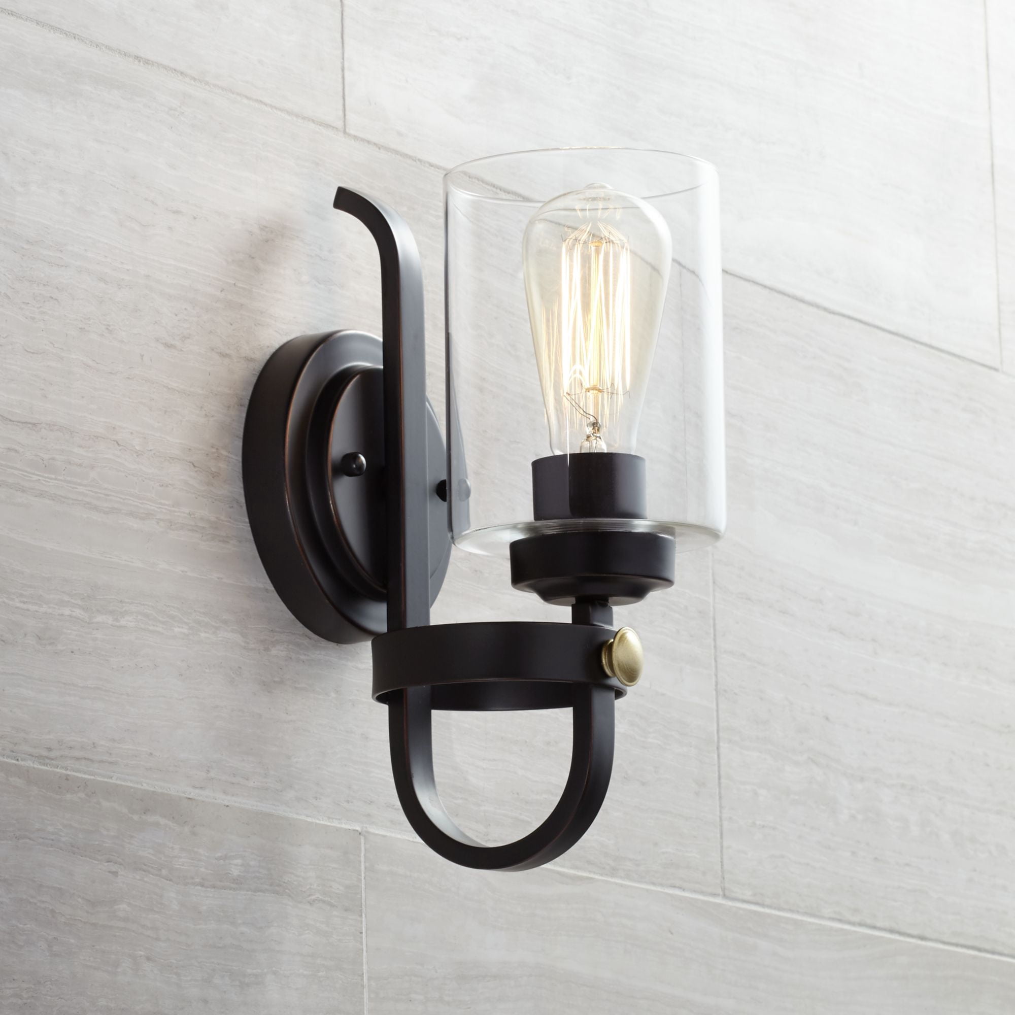 Franklin Iron Works Eagleton Farmhouse Rustic Wall Light Sconces Set of 2 Oil Rubbed Bronze Hardwire 5 1/2" LED Fixture for Vanity