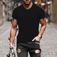 thumbnail image 2 of Men Solid V Neck Short Sleeve Fashion Trend Bottoming Shirt Casual Basic Tennis Tee, 2 of 8
