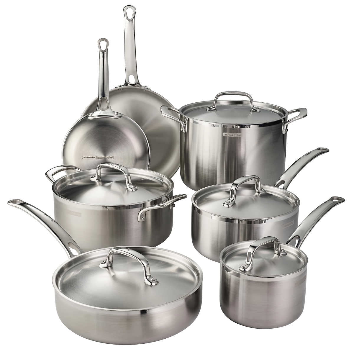 12pc Tramontina Tri-Ply Clad Stainless Steel Cookware Set - Sierra Auction  Management Inc