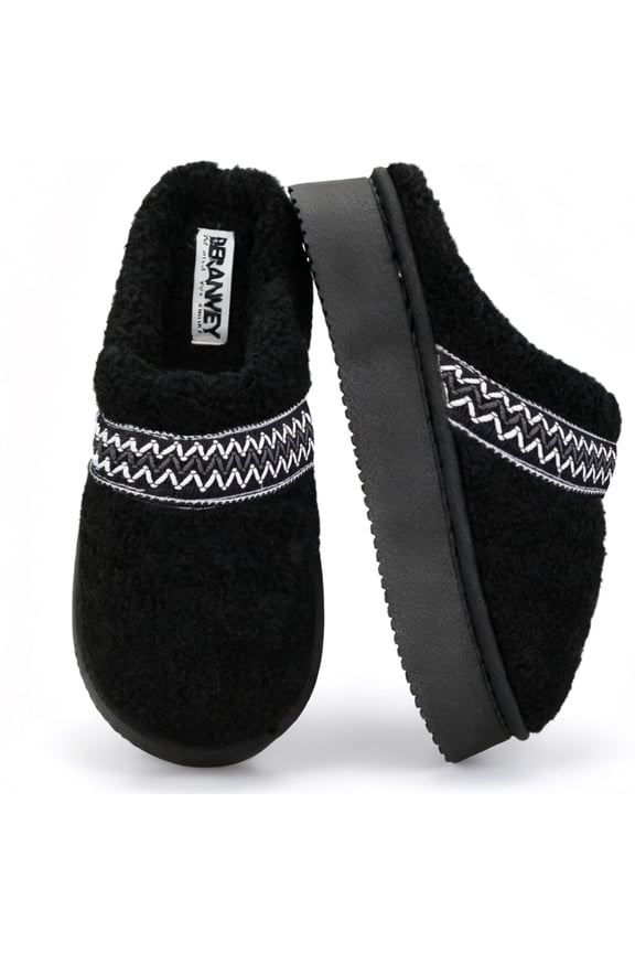 Women's Platform Slippers with Polar Fleece Lining House Slippers for Womens Mens Soft Curly Full Embroidery Slippers Memory Foam Insoles Non-Slip Sole for Indoor and Outdoor Comfort