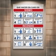 thumbnail image 3 of Señal de seguridad: "Que hacer en caso de sismos e incendios", rojo, azul y negro. Plástico estireno calibre 40, interior y exterior, 32 x 25 cm. Señalamiento, Cartel, Letrero cuadrado, Señalización., 3 of 5