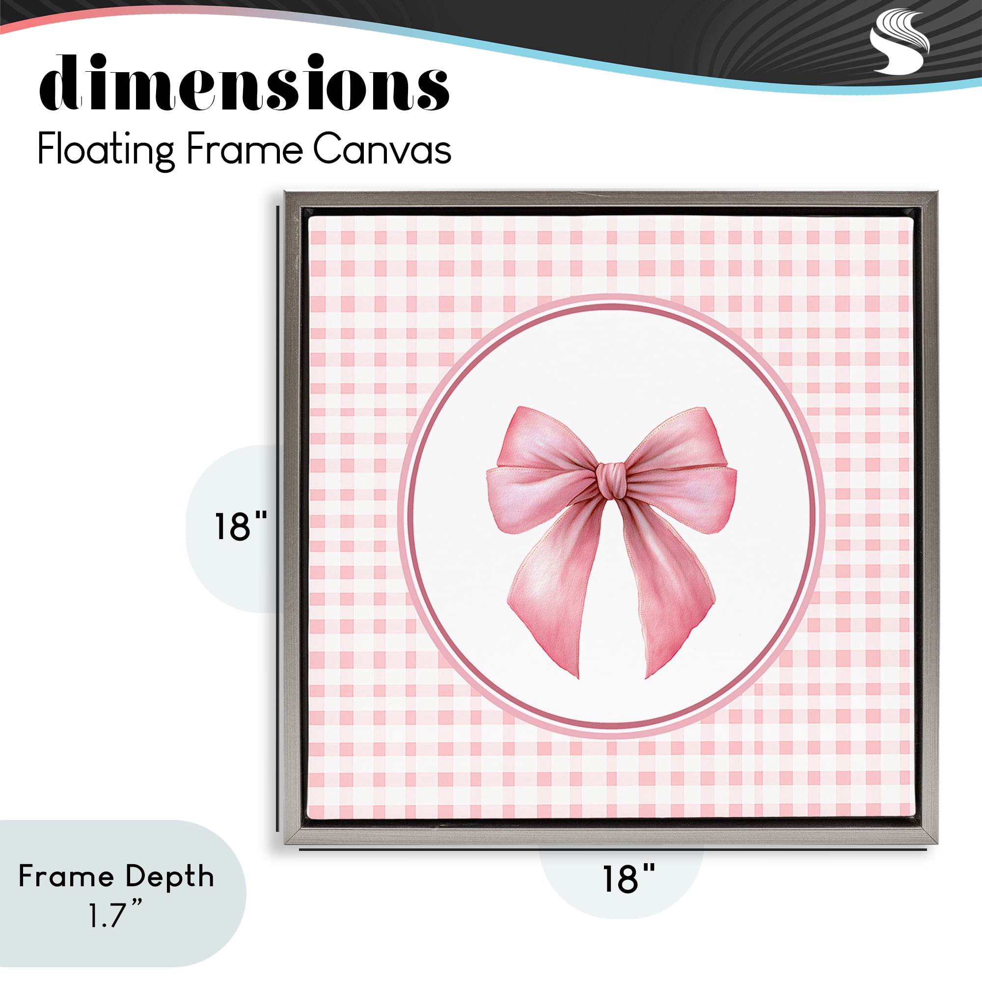 Stupell Industries Pink Bow with Circular Gingham Gray Framed Floater Canvas Wall Art, design by Christine Simpson Art