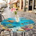 thumbnail image 6 of Turtle Round Tablecloth for 45-54 Inch Tables, Fitted Table Cover with Elastic Edge, Shark Ocean Coral Underwater Scenery Sea Waterproof Outdoor Table Cloth Protector for Patio Garden Dinner Picnic, 6 of 9
