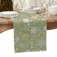 thumbnail image 6 of Christmas Green Cotton Linen Table Runner for Dining Kitchen, Xmas Winter Snowflakes New Year Holiday Wedding Outdoor Party Tablerunners Decoration, Dresser Scarf Coffee Tablecloth Runners 13"x90", 6 of 9