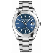 Rolex by Men's Stainless Steel Oyster Bracelet Wristwatch, Blue and Silver, 41mm