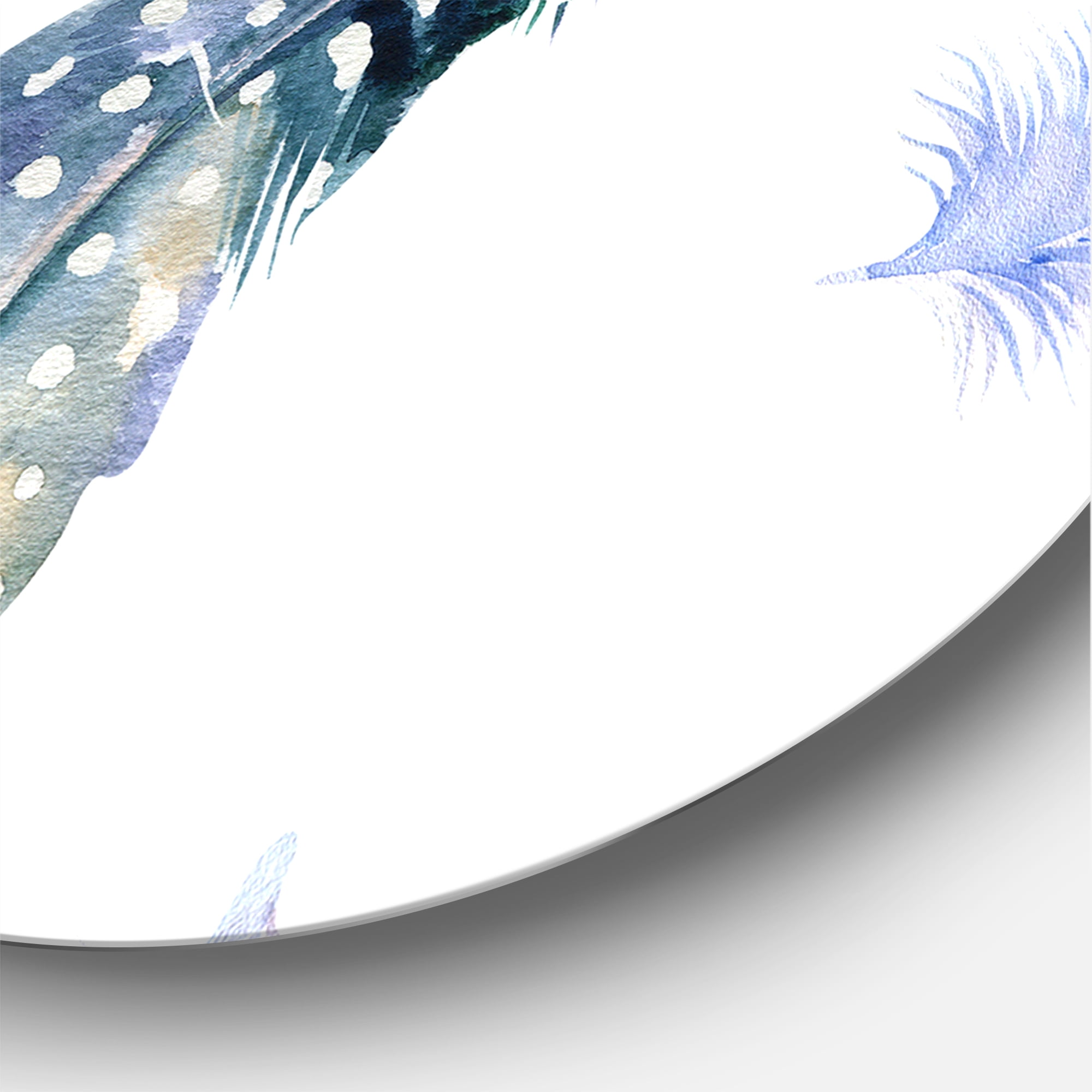 Designart 'Colourful Boho Feather Set On White VII' Bohemian & Eclectic Circle Metal Wall Art 36x36 - Disc of 36