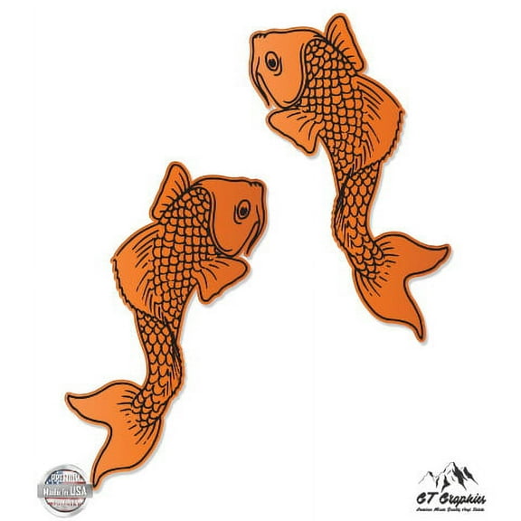 Koi Fish Set of 2 Orange - 3" Vinyl Sticker - For Car Laptop I-Pad Phone Helmet Hard Hat - Waterproof Decal