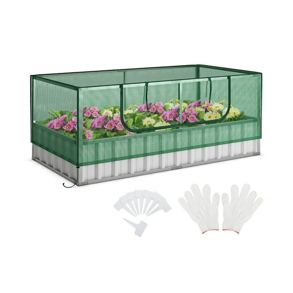 Spaco Galvanized Raised Garden Bed with Greenhouse Cover, Outdoor Elevated Flower Box for Backyard/Patio/Gardener