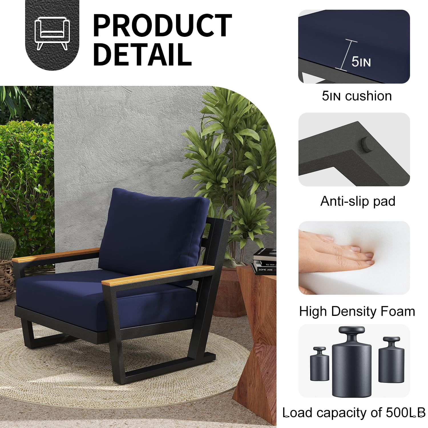 Aluminum Outdoor Sofa,5 Seats Modern Patio Furniture Set,Sectional Sofa Conversation Set with Coffee Table, Upgraded Washable Cushions for Garden Backyard,Grey