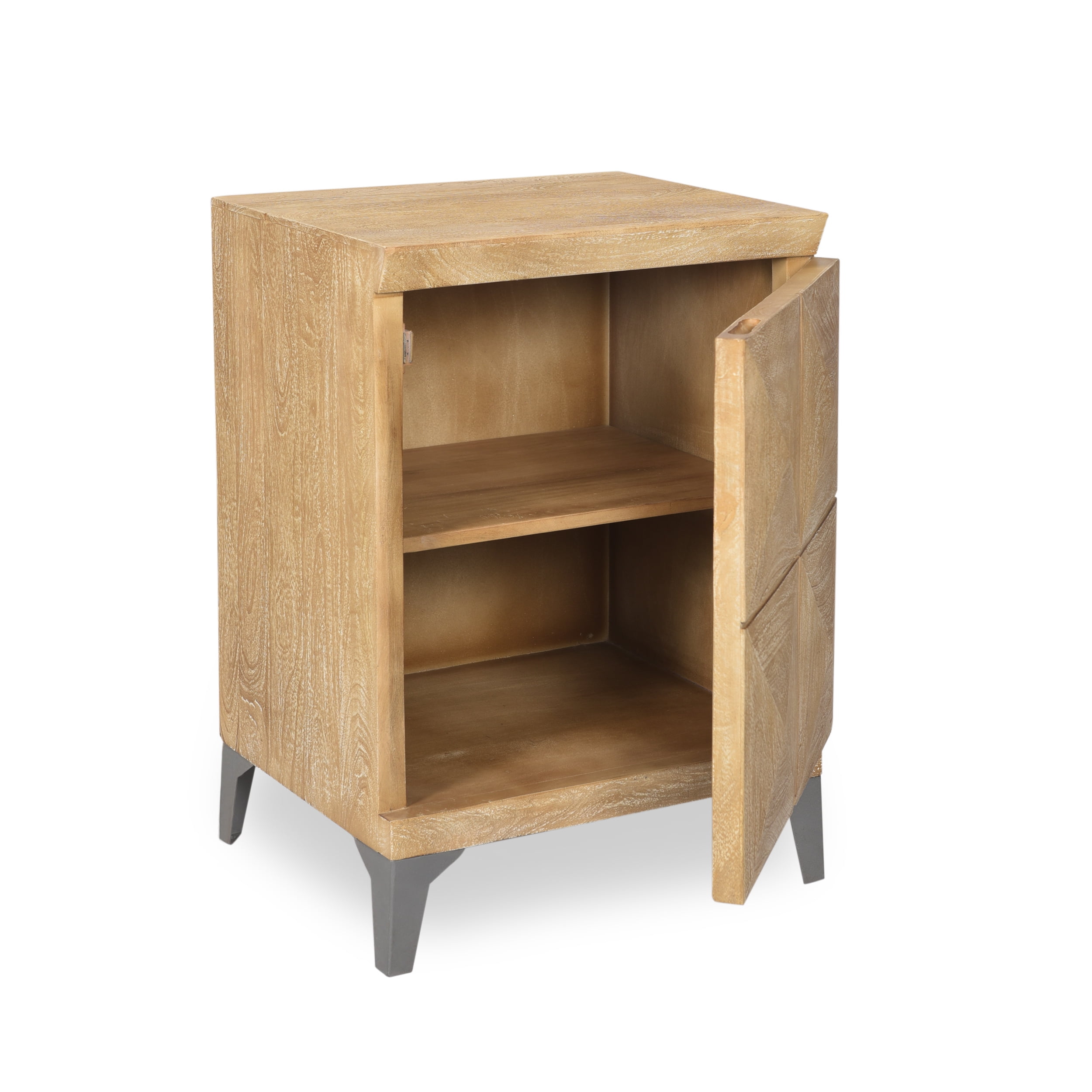Noble House Scotlyn Handcrafted Boho Mango Wood Cabinet, Sandblasted Oak and Gray Antique