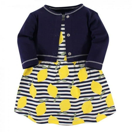 UPC: 0660168677553 | Touched by Nature Baby and Toddler Girl Organic Cotton Dress and Cardigan 2pc Set  Lemons  0-3 Months