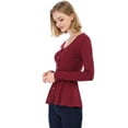 thumbnail image 4 of INSPIRE CHIC Haut à Basque en Tricot Côtelé à Col en V à Manches Longues pour Femme, 4 of 6