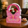 thumbnail image 5 of Pink Butterfly Shaped Gift Box with Handle, 12x8.5x4.5 Inch Cardboard Storage Box for Bouquet, Flowers, Jewelry, Birthday, Wedding Favor, Decorative Present Box, 1-Piece, 5 of 6