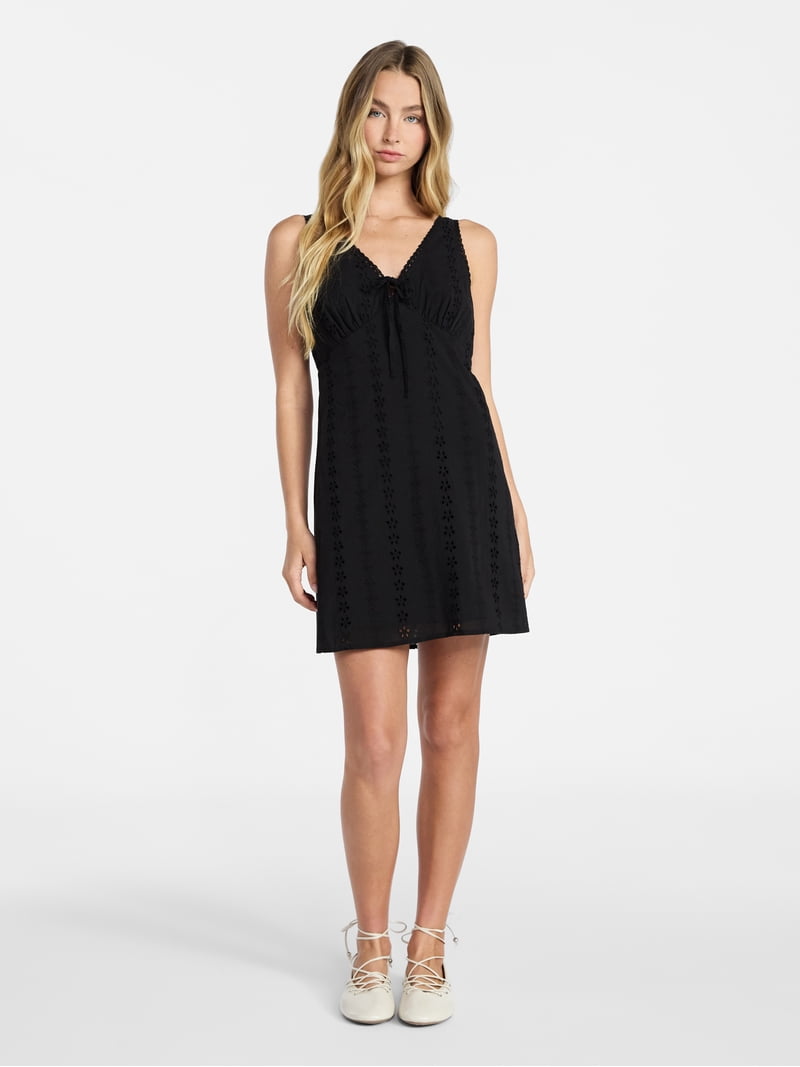 No Boundaries Cotton Lace Trim Plunge Mini Dress, Women's XXS-XXL -  Walmart.com