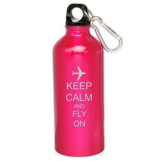 25 oz Aluminum Sports Water Travel Bottle Keep Calm and Fly on Airplane (Silver)