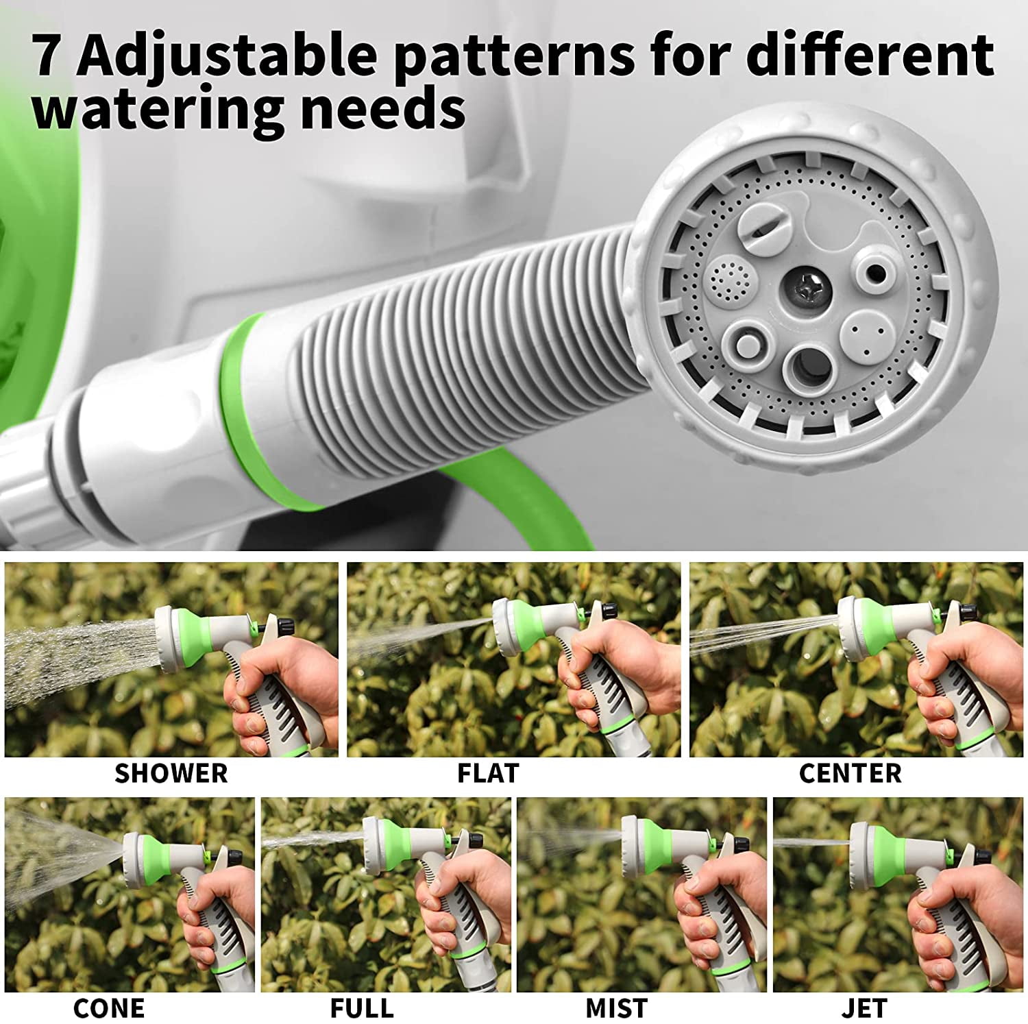 Nib Garden Retractable Hose Reel, Portable Simple Home Hose Reel 45+5 FT with 7 Patterns Spray Nozzle, Wall Mounted and Any Length Lock for Garden Watering, Car Washing, Pet (Green)