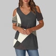 thumbnail image 1 of Soki Womens Tops Color Blocked Printed Short Sleeved V-Neck Off Shoulder Fashionable Summer Clothes, 1 of 6
