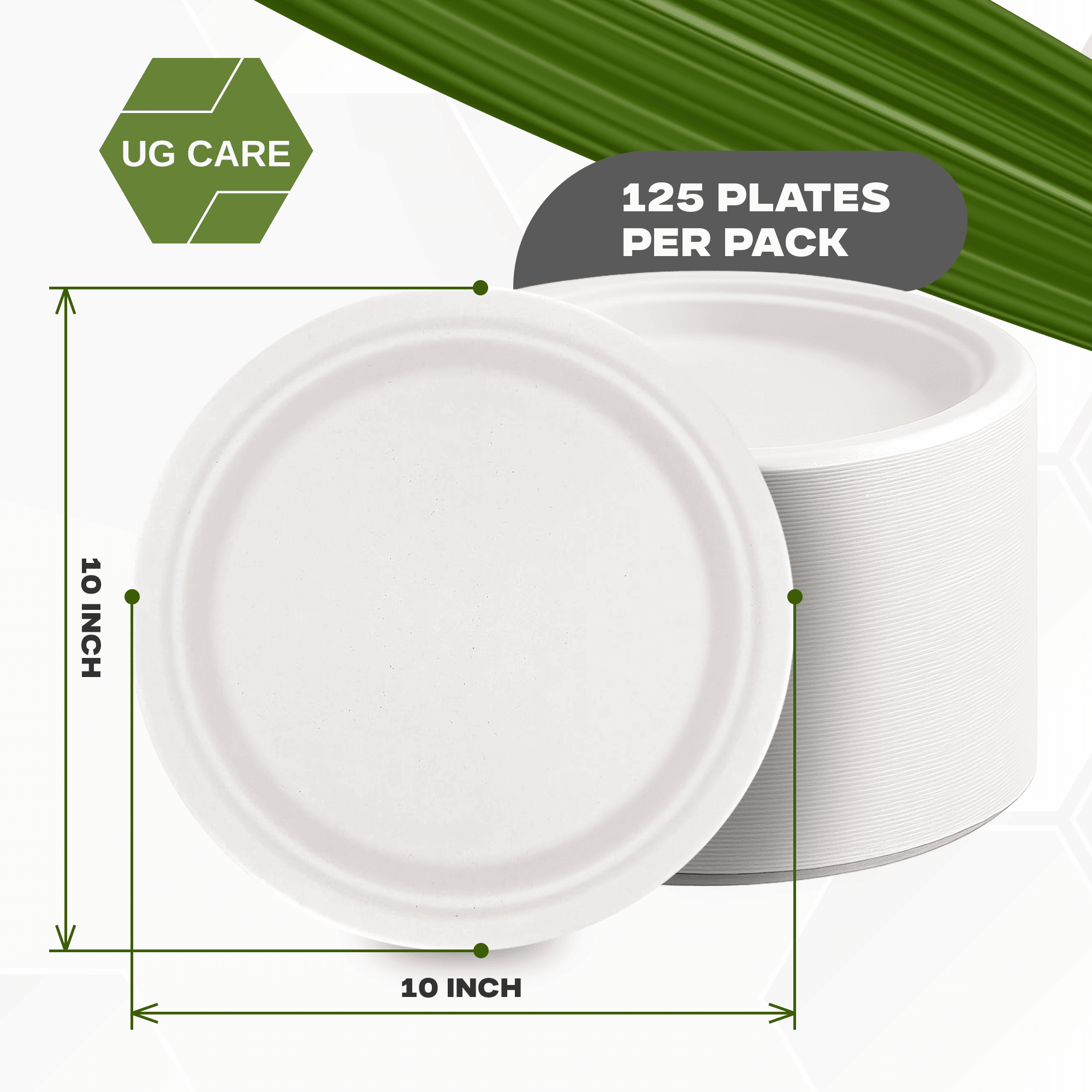 10 Inch Compostable Dinner Plates, 125 Count Bulk, GOODSZON Sugarcane Bagasse Round Plates, Heavy Duty Leak-Resistant, Microwave Safe Disposable Plates for Party, BBQ & Weddings
